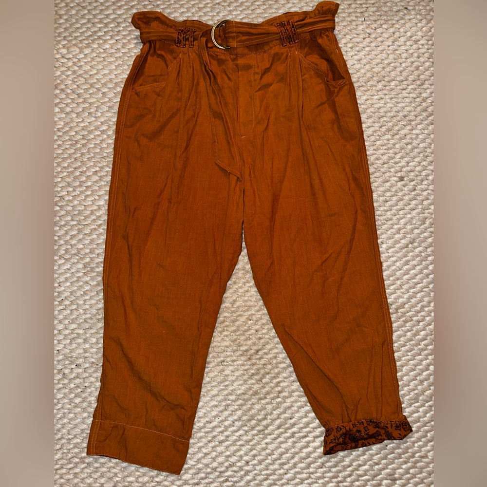 Anthropologie high waist paper bag linen cotton pants size XL